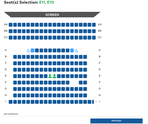 Cineplex app screenshot - Select seats