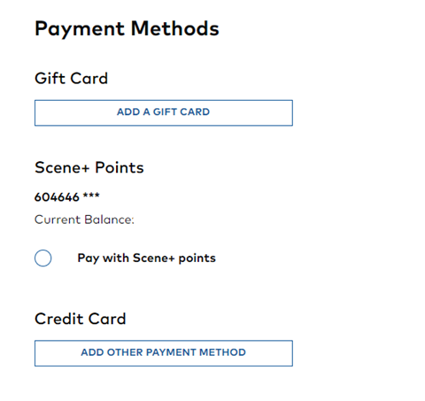 Cineplex app screenshot - Select payment method