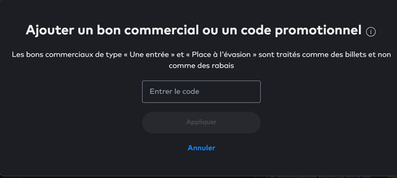 Cineplex app screenshot - Ajouter un bon commercial ou un code promotionnel